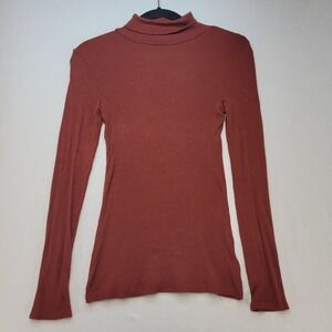 Top Women Small Rust Orange Ribbed Long Sleeve